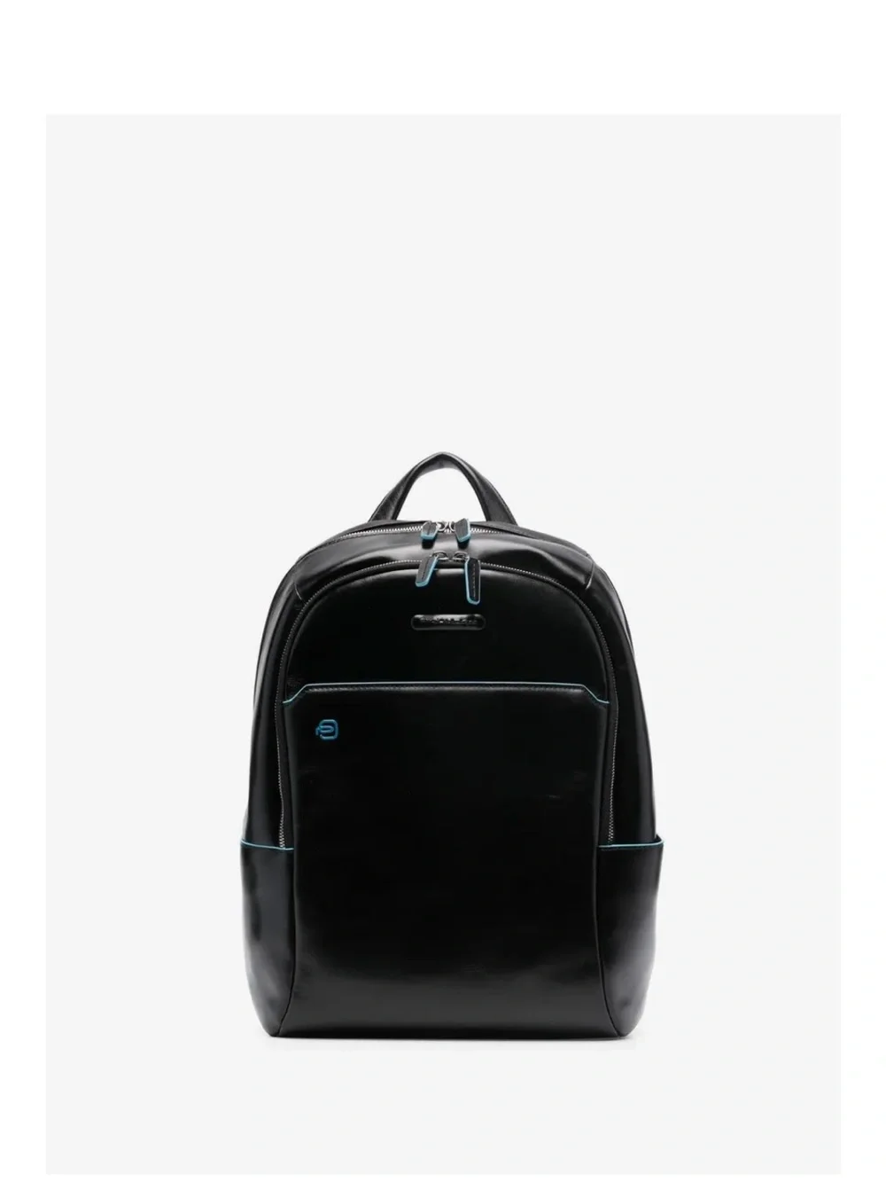 Piquadro Leather Backpack with Blue Trim